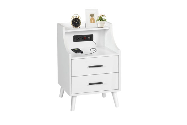 White NightStand with Charging Station