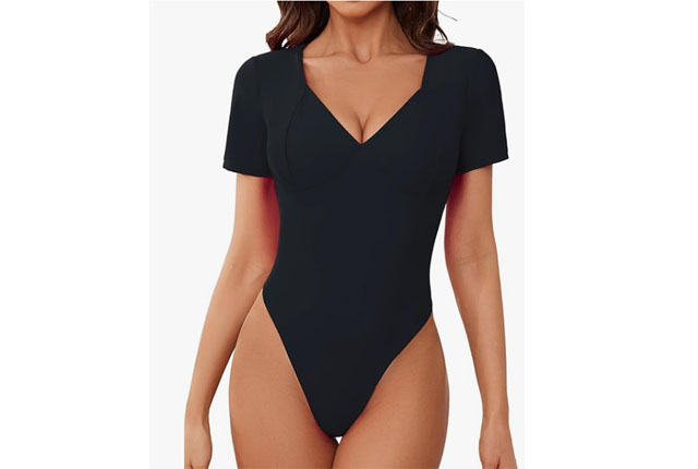 Women's Short Sleeve V Neck Bodysuit