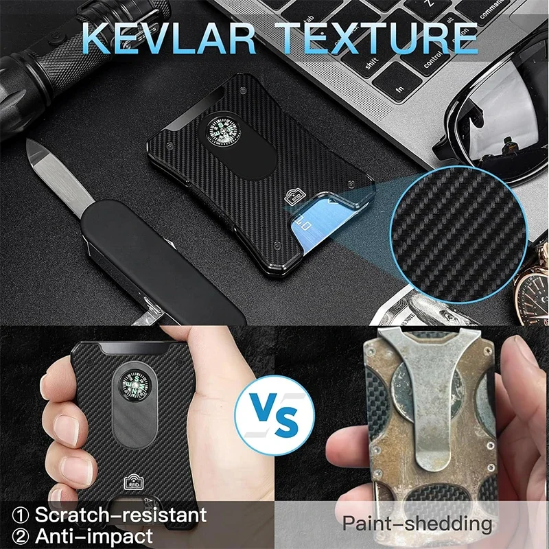 Metal Wallet for Men, Ergonomics Design Money Clip Wallet with Compass, Minimalist Slim Wallet with RFID Blocking - Image 5