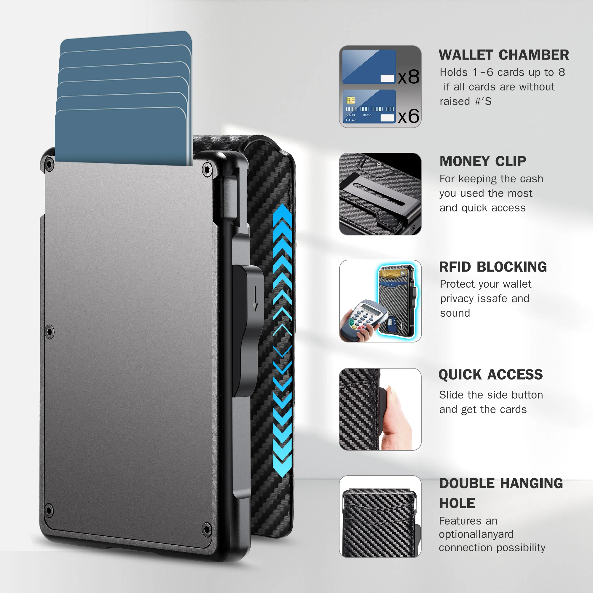 Wallet for Men, Mens Minimalist Wallet 9-13 Cards, Slim Compact Wallet with Money Clip & ID Window, RFID Blocking Smart Pop Up C - Image 3