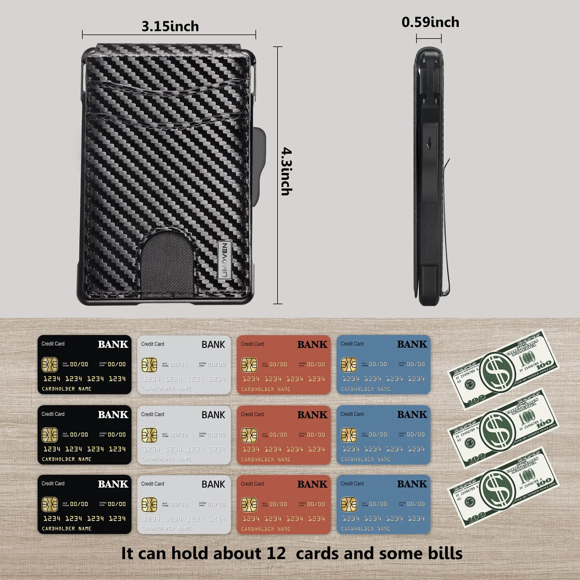 Wallet for Men, Mens Minimalist Wallet 9-13 Cards, Slim Compact Wallet with Money Clip & ID Window, RFID Blocking Smart Pop Up C - Image 10