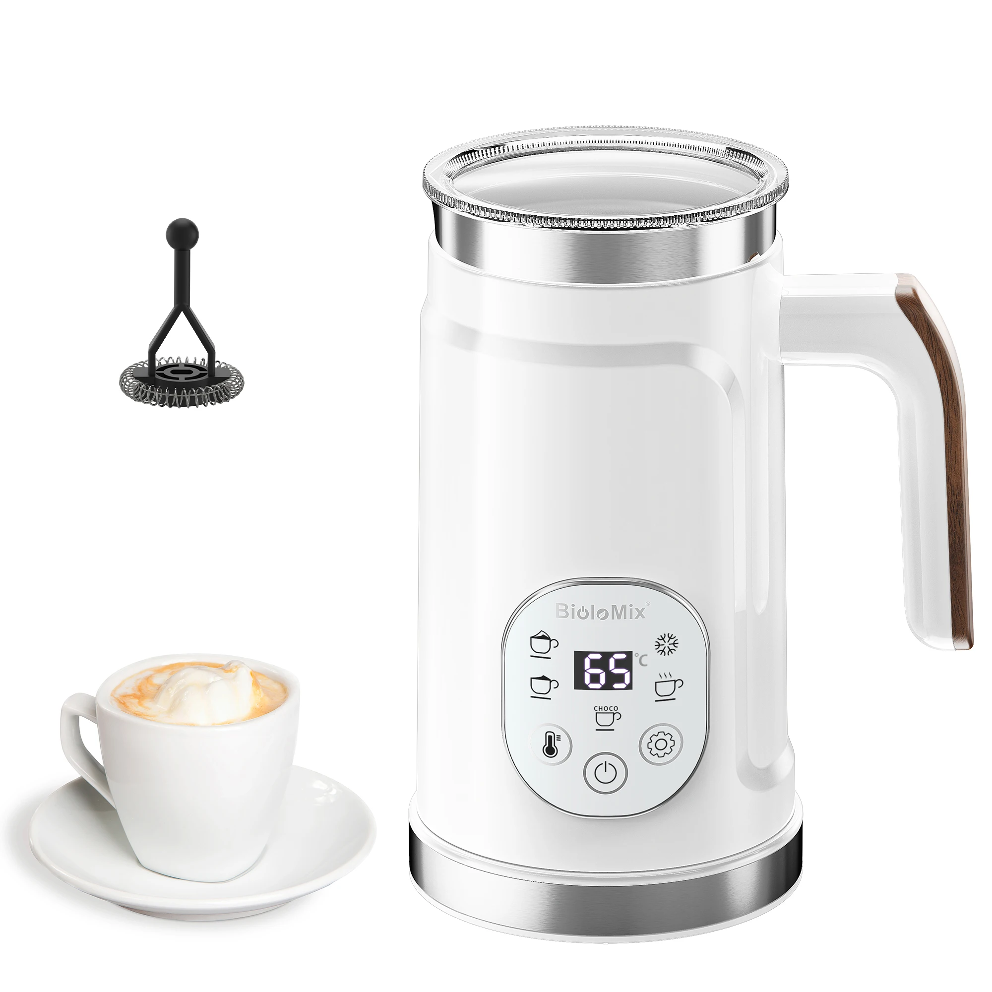 BioloMix 5-in-1 Milk Frother with Upgraded LED Display Touch Screen - Hot And Cold Foam Maker Milk Warmer for Coffee Latte - Image 8
