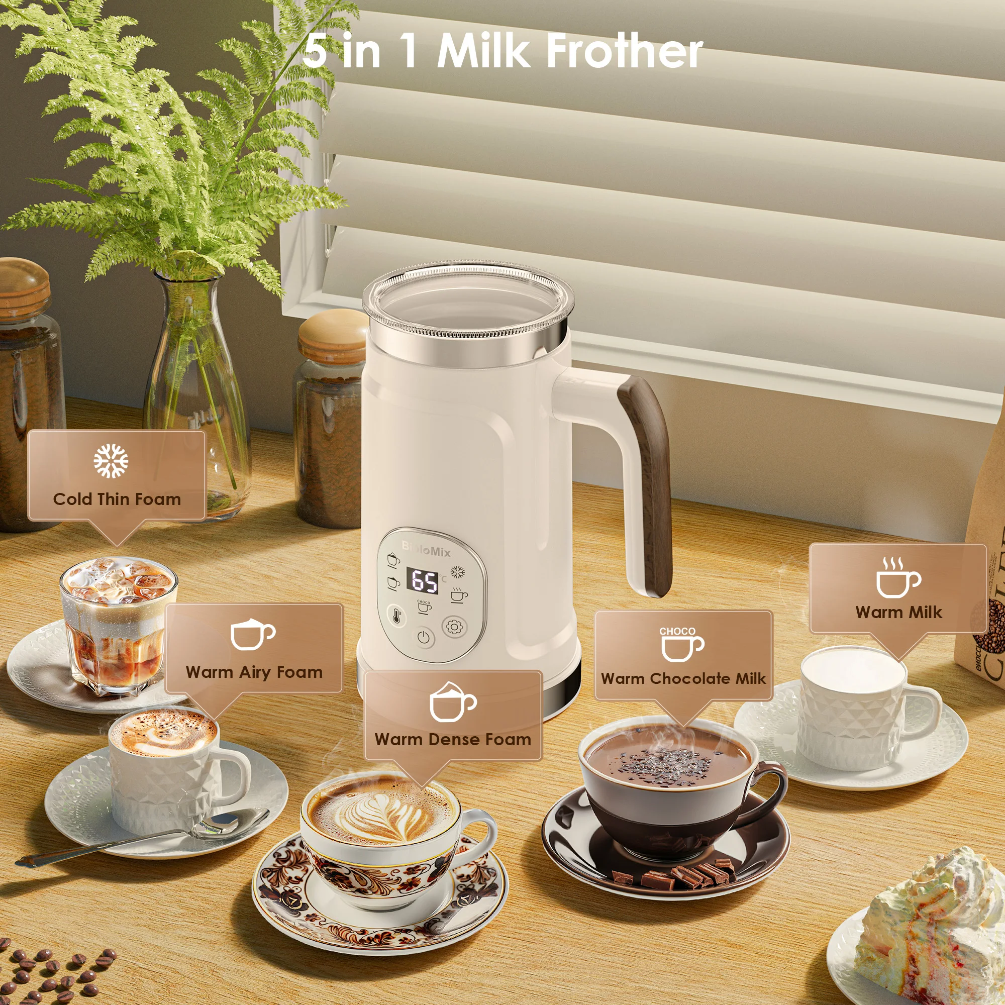 BioloMix 5-in-1 Milk Frother with Upgraded LED Display Touch Screen - Hot And Cold Foam Maker Milk Warmer for Coffee Latte - Image 13