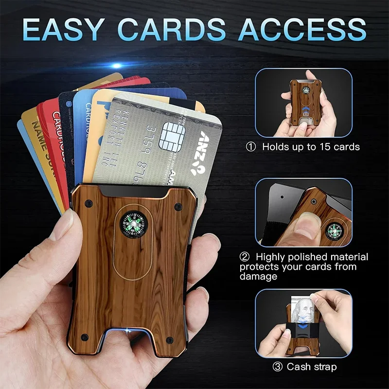 Metal Wallet for Men, Ergonomics Design Money Clip Wallet with Compass, Minimalist Slim Wallet with RFID Blocking - Image 35