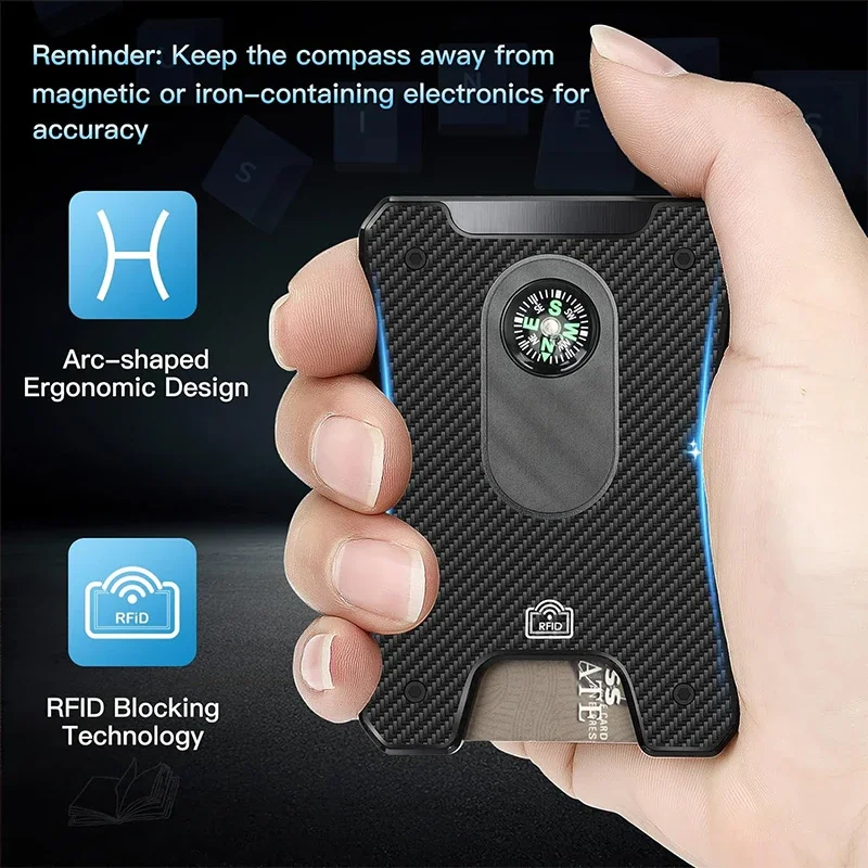 Metal Wallet for Men, Ergonomics Design Money Clip Wallet with Compass, Minimalist Slim Wallet with RFID Blocking - Image 4
