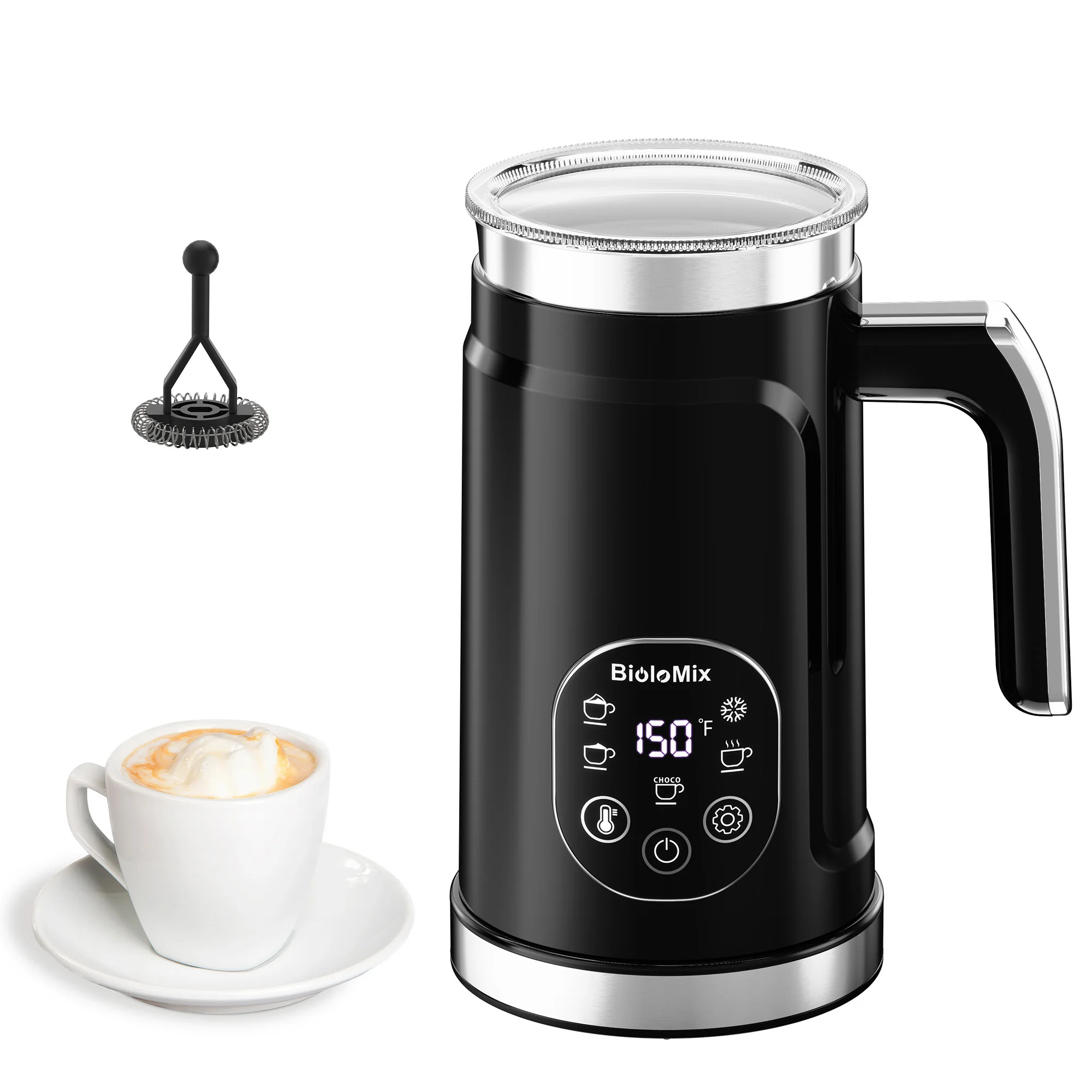 BioloMix 5-in-1 Milk Frother with Upgraded LED Display Touch Screen - Hot And Cold Foam Maker Milk Warmer for Coffee Latte - Image 7