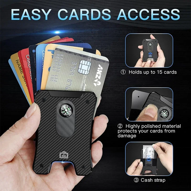 Metal Wallet for Men, Ergonomics Design Money Clip Wallet with Compass, Minimalist Slim Wallet with RFID Blocking - Image 6