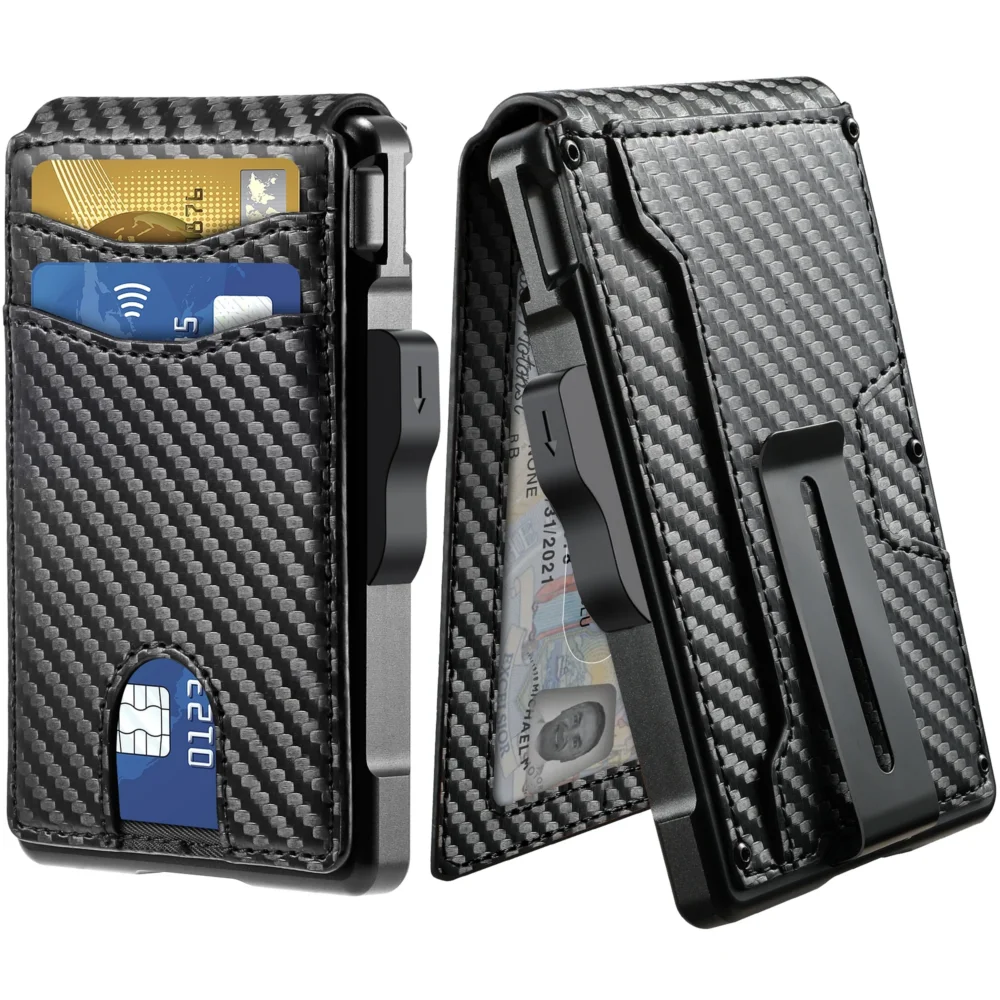 Wallet for Men, Mens Minimalist Wallet 9-13 Cards, Slim Compact Wallet with Money Clip & ID Window, RFID Blocking Smart Pop Up C