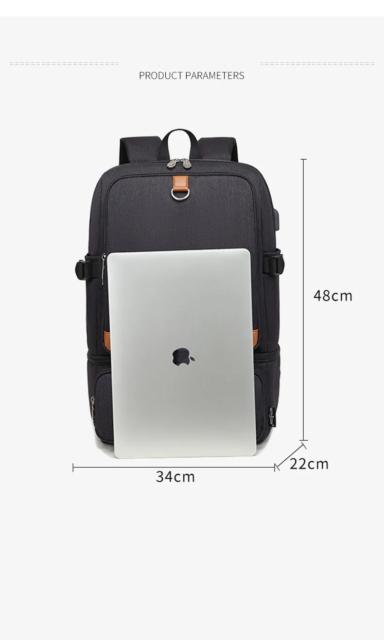 Fashion Black Laptop Backpack Compartment USB Waterproof Backpacks Cooler Bags Outdoor Hiking Thermal Insulated lunch Bag - Image 8
