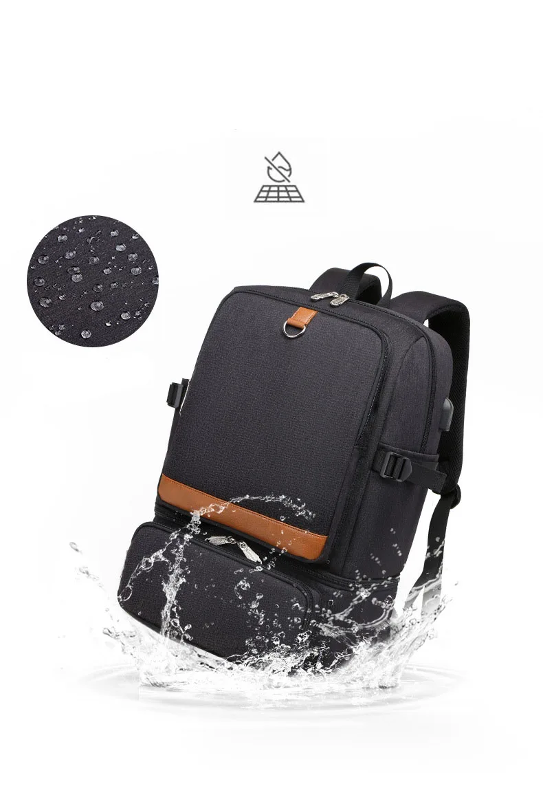 Fashion Black Laptop Backpack Compartment USB Waterproof Backpacks Cooler Bags Outdoor Hiking Thermal Insulated lunch Bag - Image 2