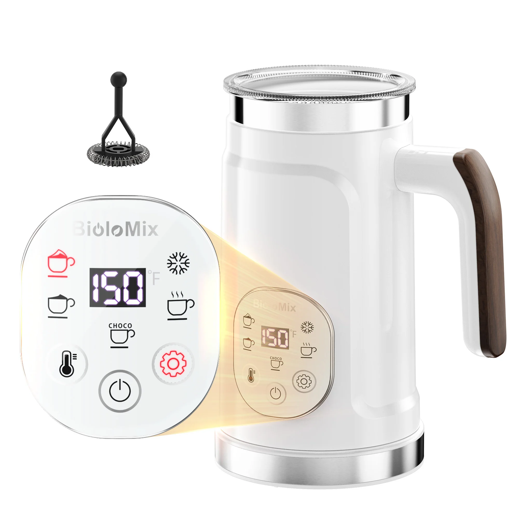BioloMix 5-in-1 Milk Frother with Upgraded LED Display Touch Screen - Hot And Cold Foam Maker Milk Warmer for Coffee Latte - Image 2