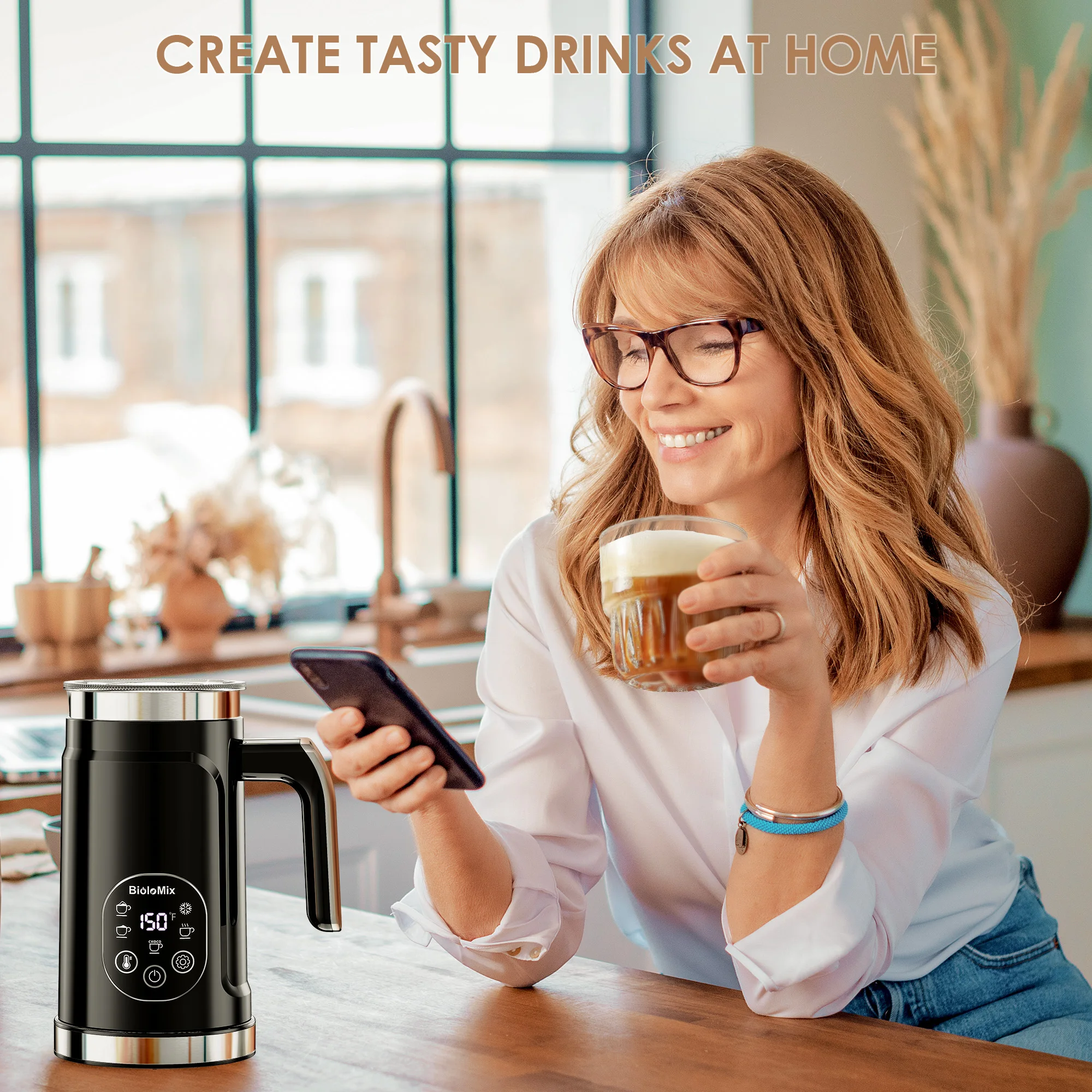 BioloMix 5-in-1 Milk Frother with Upgraded LED Display Touch Screen - Hot And Cold Foam Maker Milk Warmer for Coffee Latte - Image 10