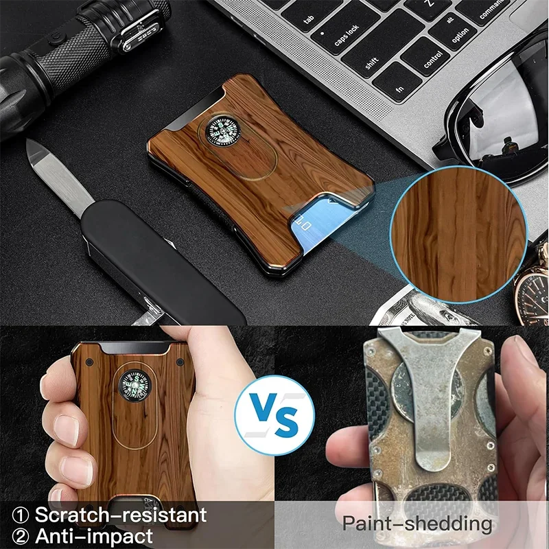 Metal Wallet for Men, Ergonomics Design Money Clip Wallet with Compass, Minimalist Slim Wallet with RFID Blocking - Image 34
