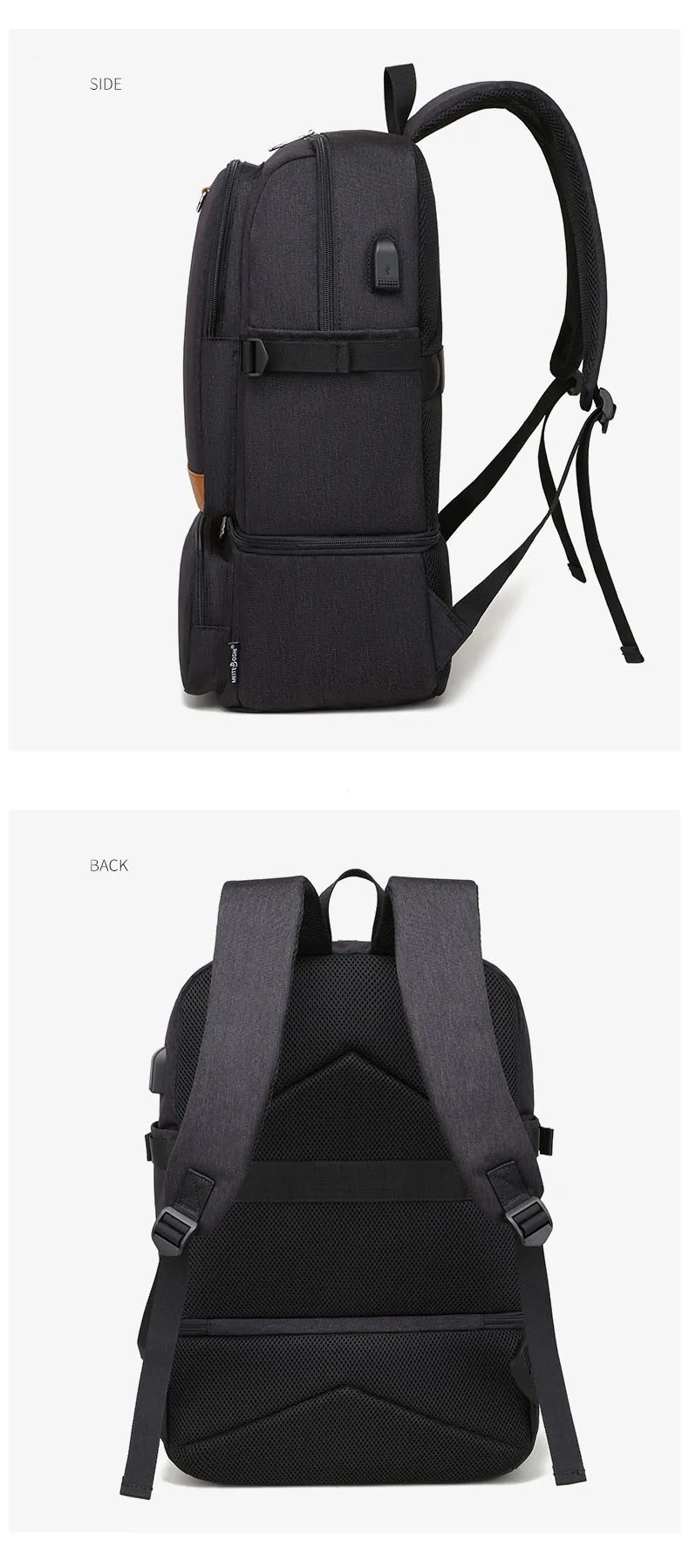 Fashion Black Laptop Backpack Compartment USB Waterproof Backpacks Cooler Bags Outdoor Hiking Thermal Insulated lunch Bag - Image 18