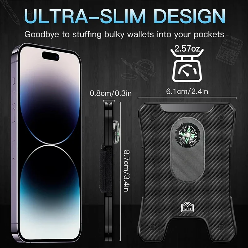 Metal Wallet for Men, Ergonomics Design Money Clip Wallet with Compass, Minimalist Slim Wallet with RFID Blocking - Image 13
