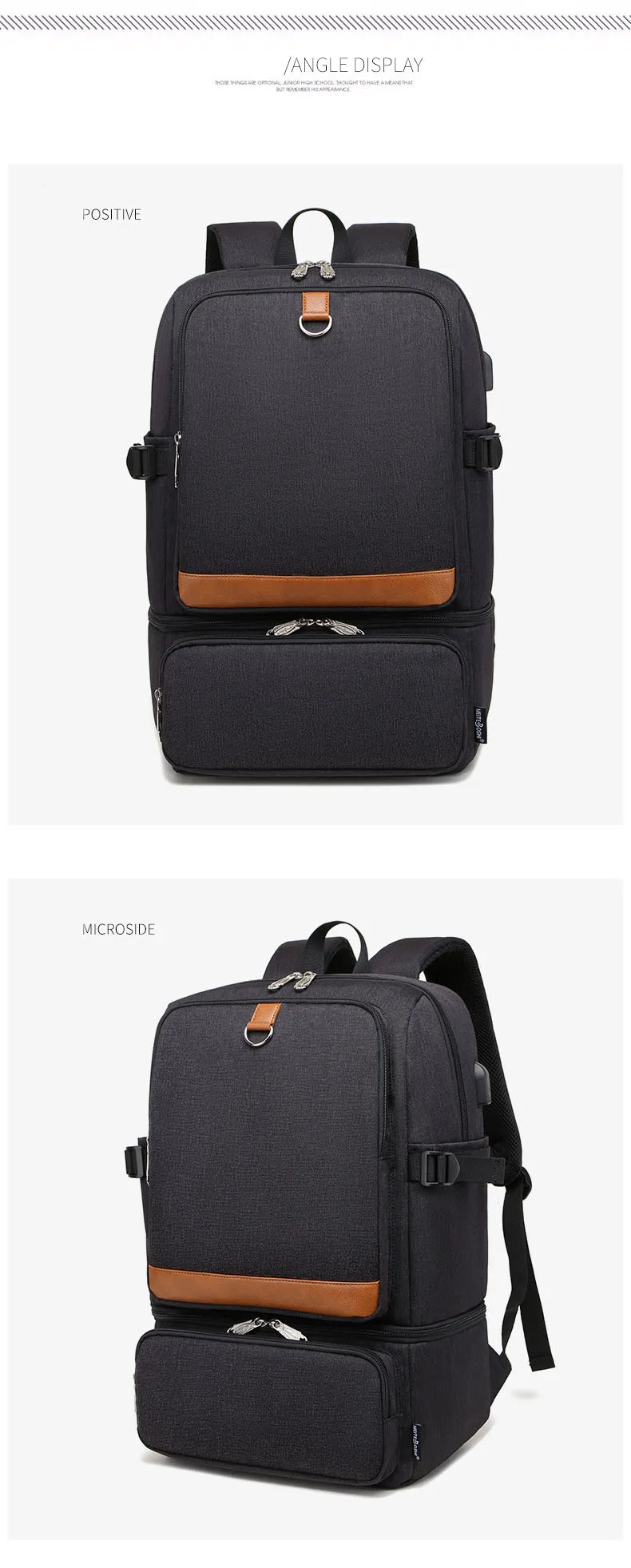 Fashion Black Laptop Backpack Compartment USB Waterproof Backpacks Cooler Bags Outdoor Hiking Thermal Insulated lunch Bag - Image 17