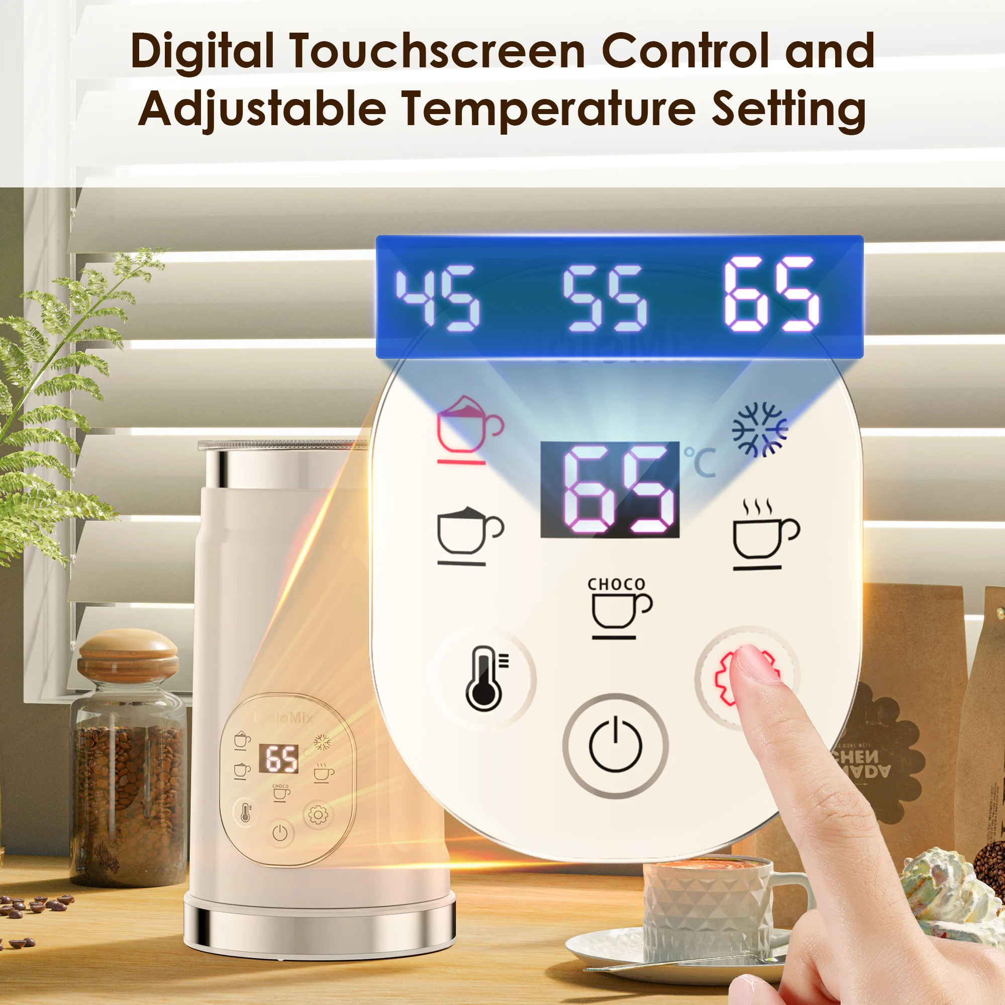 BioloMix 5-in-1 Milk Frother with Upgraded LED Display Touch Screen - Hot And Cold Foam Maker Milk Warmer for Coffee Latte - Image 11