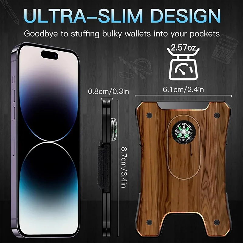 Metal Wallet for Men, Ergonomics Design Money Clip Wallet with Compass, Minimalist Slim Wallet with RFID Blocking - Image 31