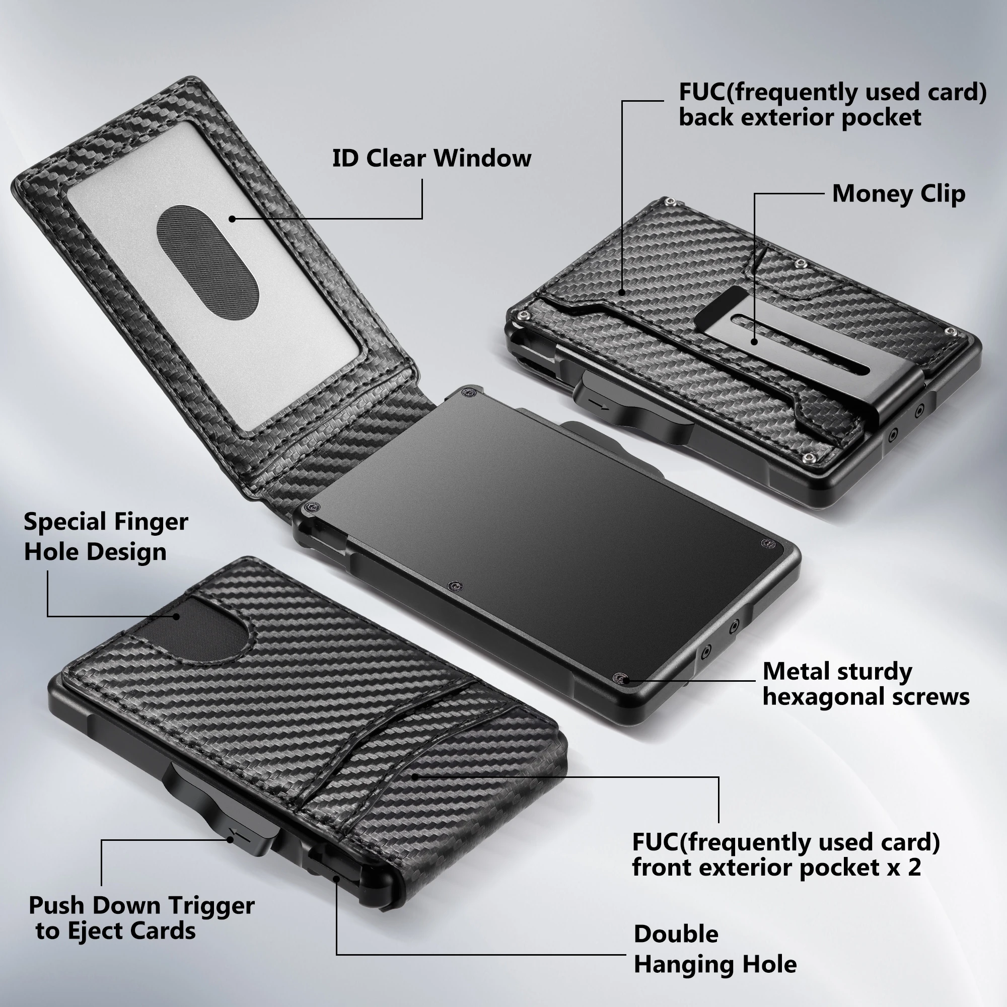 Wallet for Men, Mens Minimalist Wallet 9-13 Cards, Slim Compact Wallet with Money Clip & ID Window, RFID Blocking Smart Pop Up C - Image 2