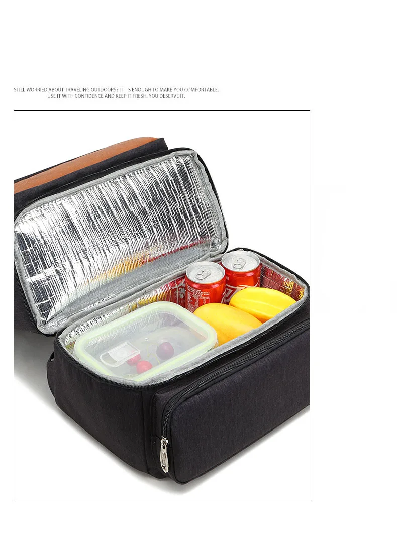 Fashion Black Laptop Backpack Compartment USB Waterproof Backpacks Cooler Bags Outdoor Hiking Thermal Insulated lunch Bag - Image 10